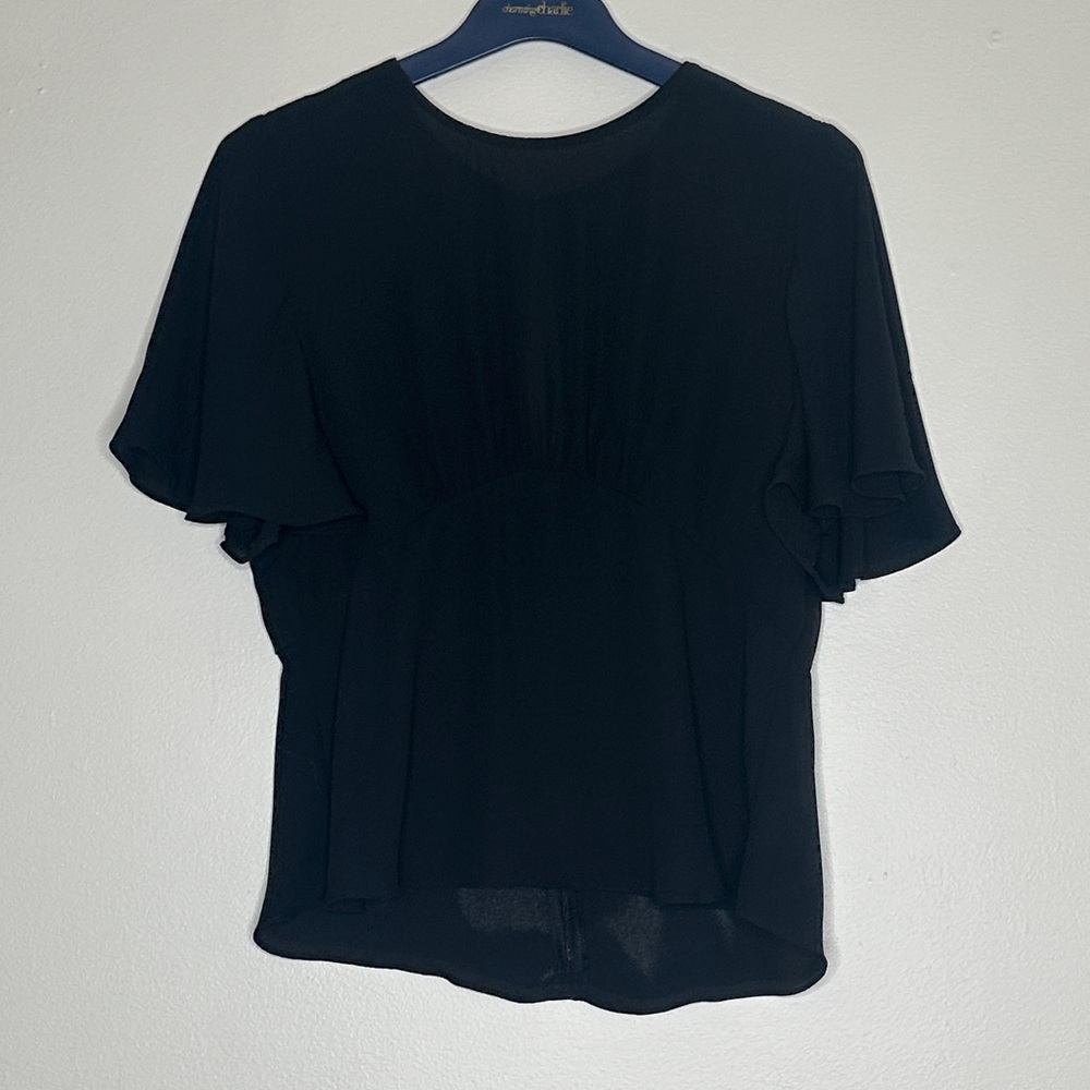 Versona Elegant Black Flutter Sleeve Blouse